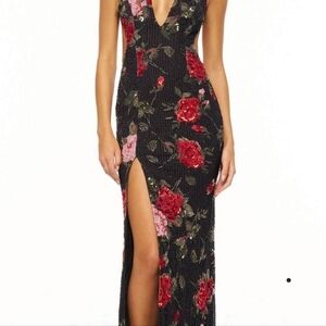 SHERRI HILL PROM/HOME COMING Elegant Floral Black Dress Party Formal